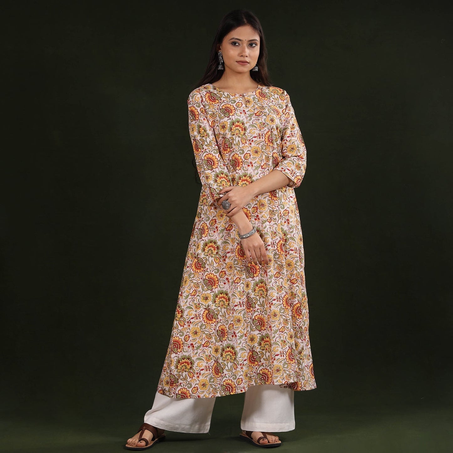 Buy Sanganeri Block Printed Cotton Long Kurta Online at iTokri.com