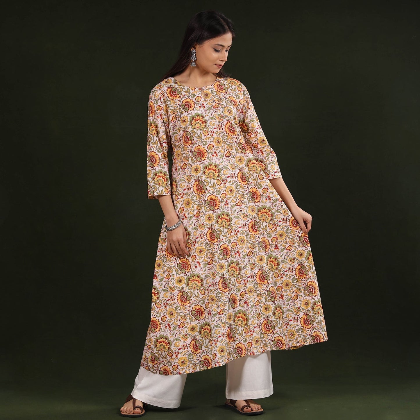 Buy Sanganeri Block Printed Cotton Long Kurta Online at iTokri.com