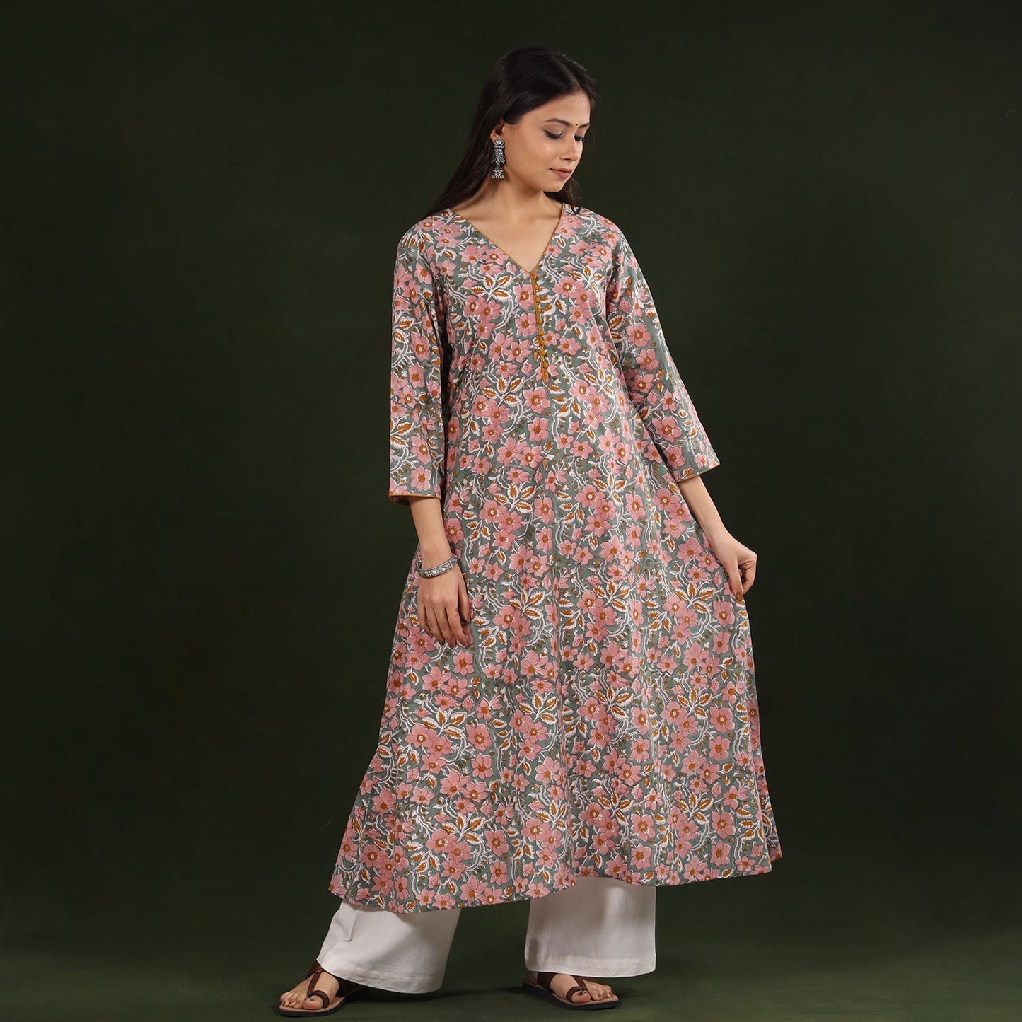 Buy Sanganeri Block Printed Cotton Long Kurta for Women