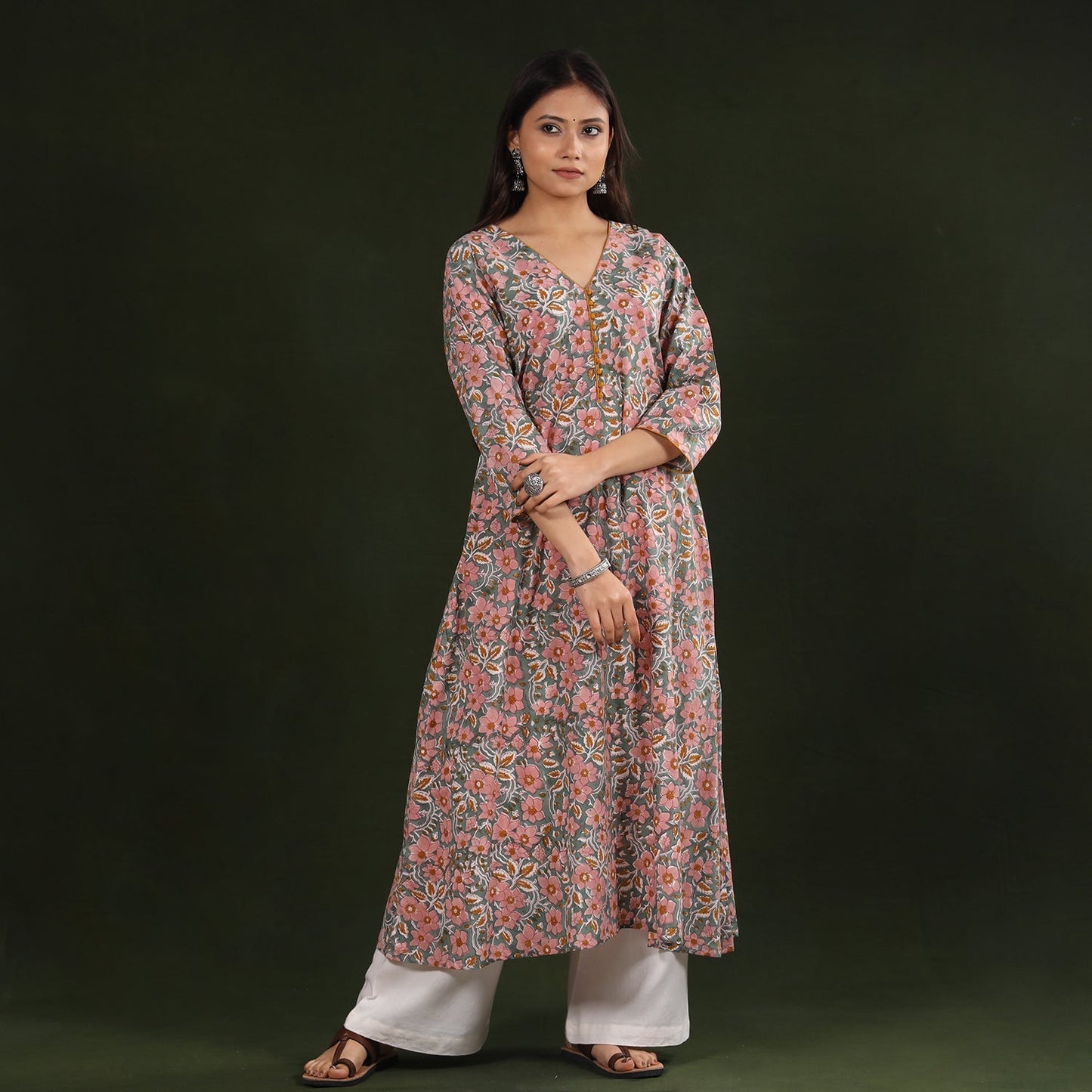 Buy Sanganeri Block Printed Cotton Long Kurta for Women