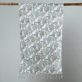  Sanganeri Block Printed Cotton Stole with Tassels 34 
