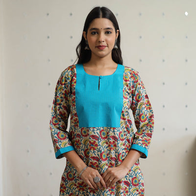 Buy Sanganeri Block Printed Cotton Kurta with Kantha Patchwork 01 Online l iTokri.com