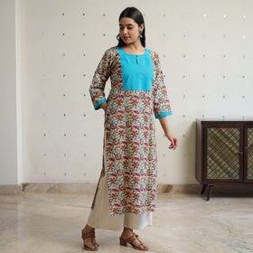 Buy Sanganeri Block Printed Cotton Kurta with Kantha Patchwork 01 Online l iTokri.com