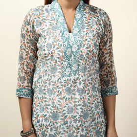  Sanganeri Block Printed Kota Doria Kurta with Palazzo & Dupatta Set 04 