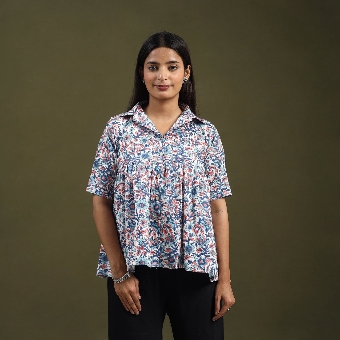  Multicolor Sanganeri Block Print Cotton Crop Top