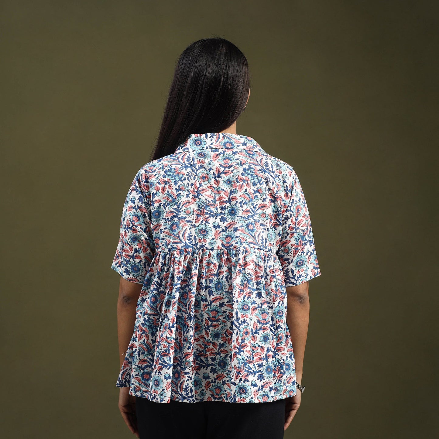  Multicolor Sanganeri Block Print Cotton Crop Top