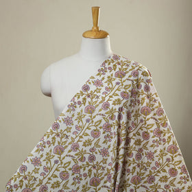  White Sanganeri Block Print Cotton Fabric