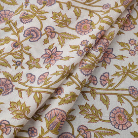  White Sanganeri Block Print Cotton Fabric