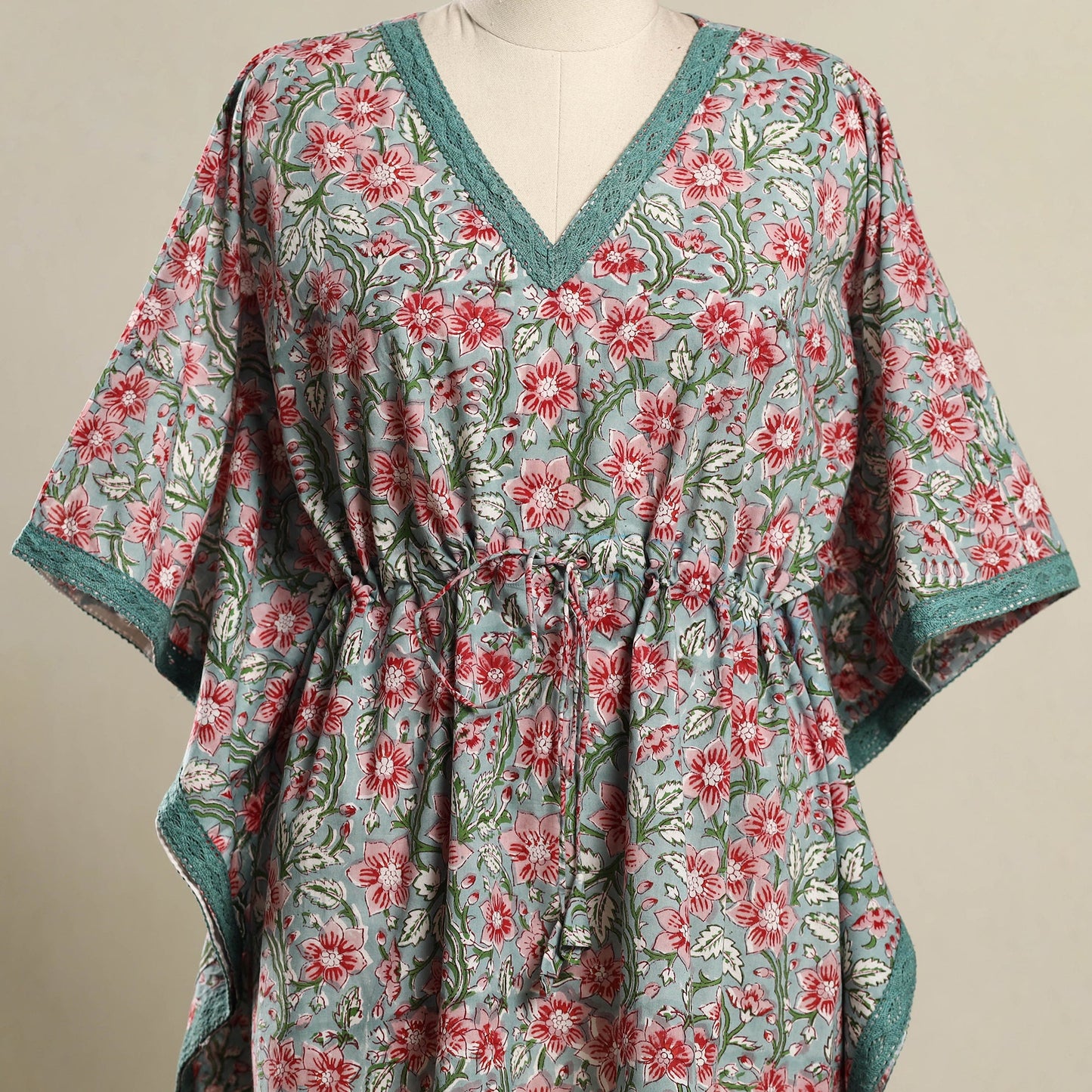 Buy Multicolor Block Print Sanganeri Cotton Kaftan (Short)