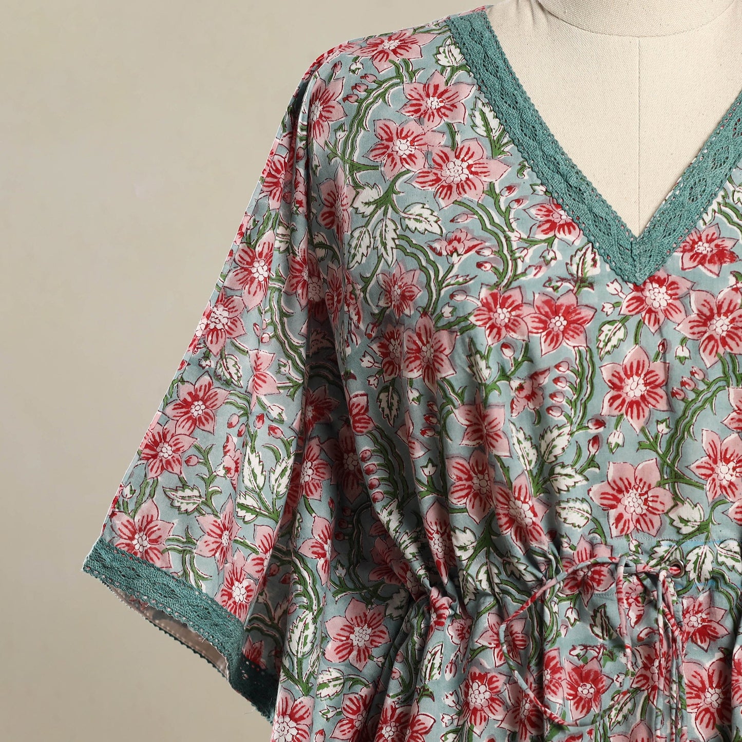 Buy Multicolor Block Print Sanganeri Cotton Kaftan (Short)