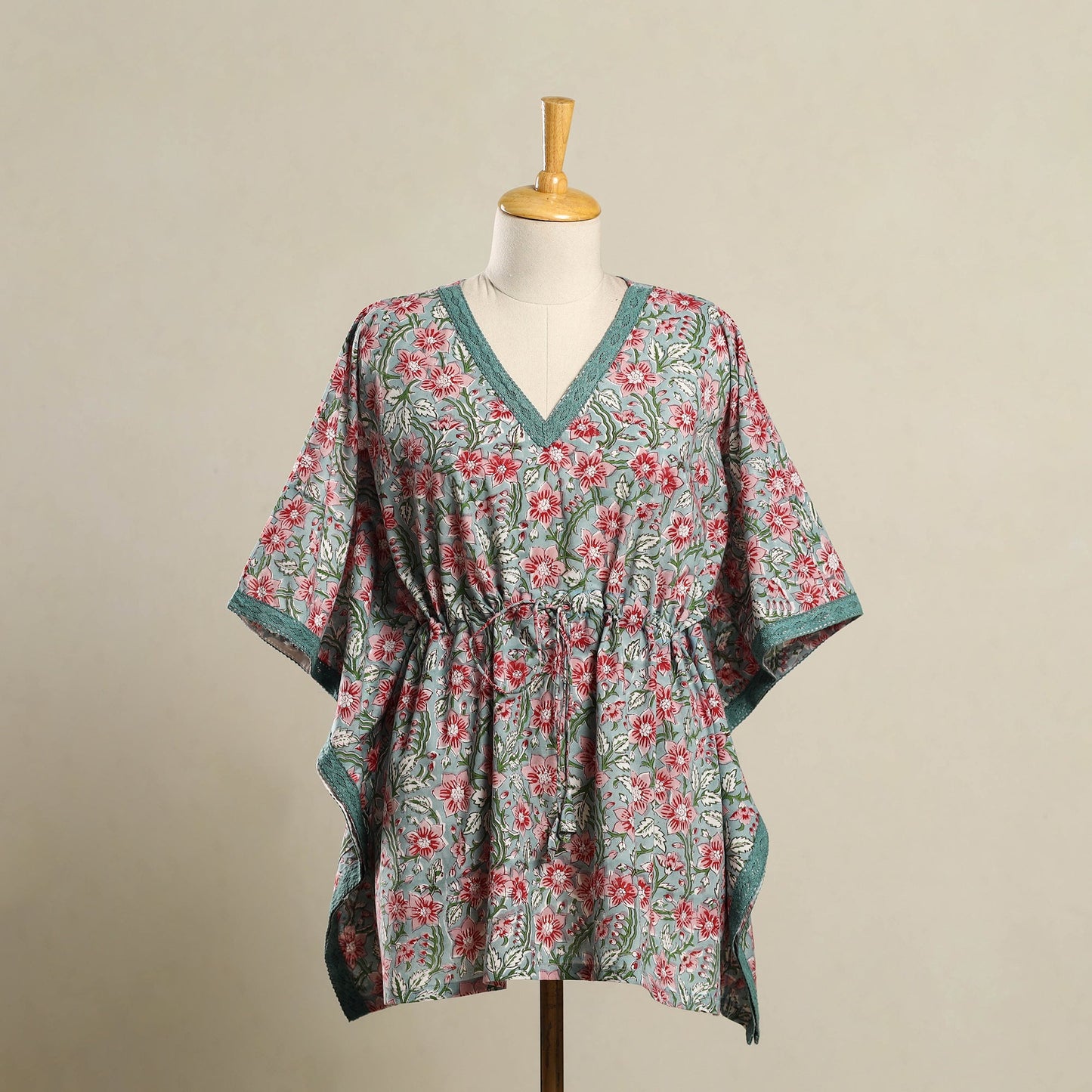 Buy Multicolor Block Print Sanganeri Cotton Kaftan (Short)