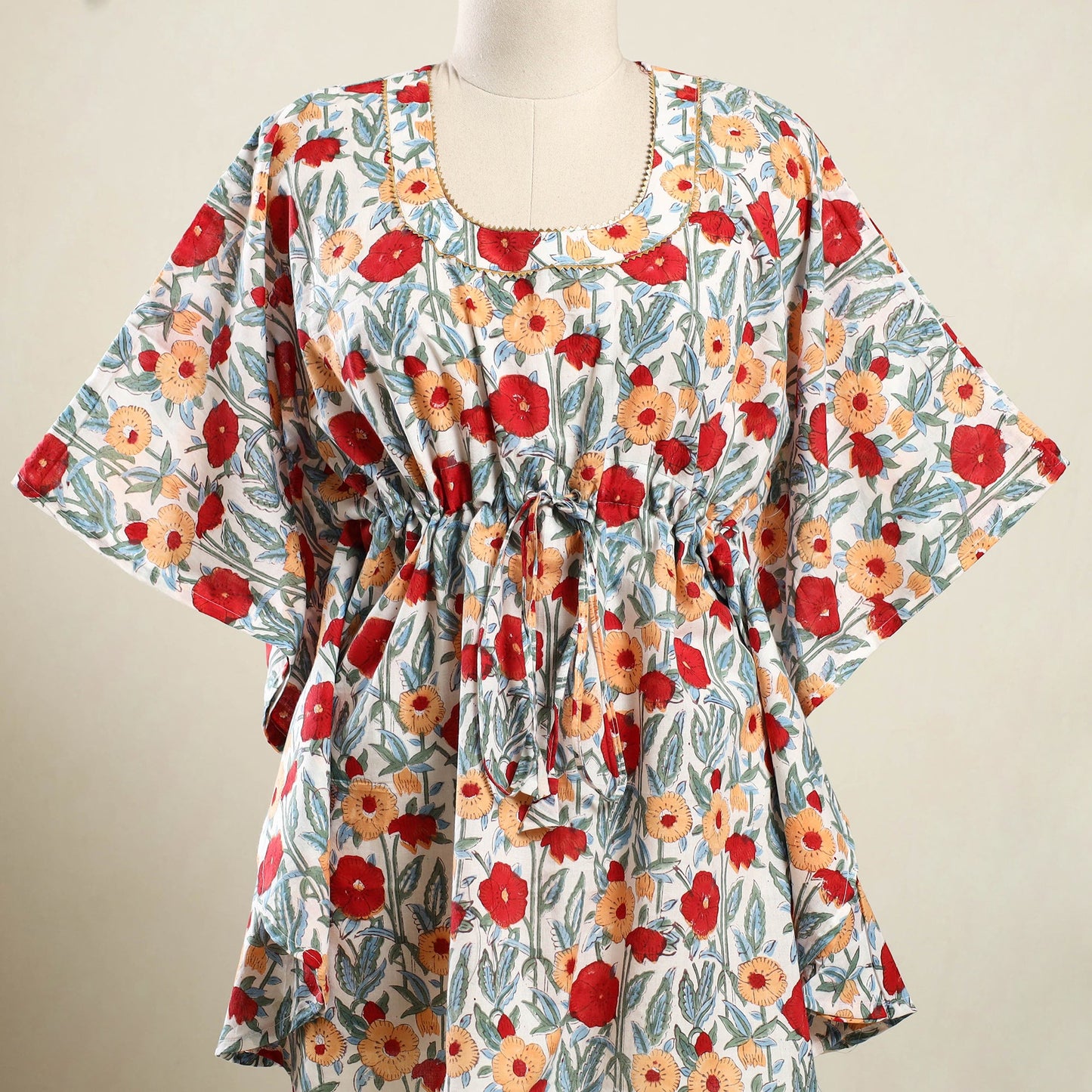 Buy Multicolor Sanganeri Block Print Cotton Kaftan