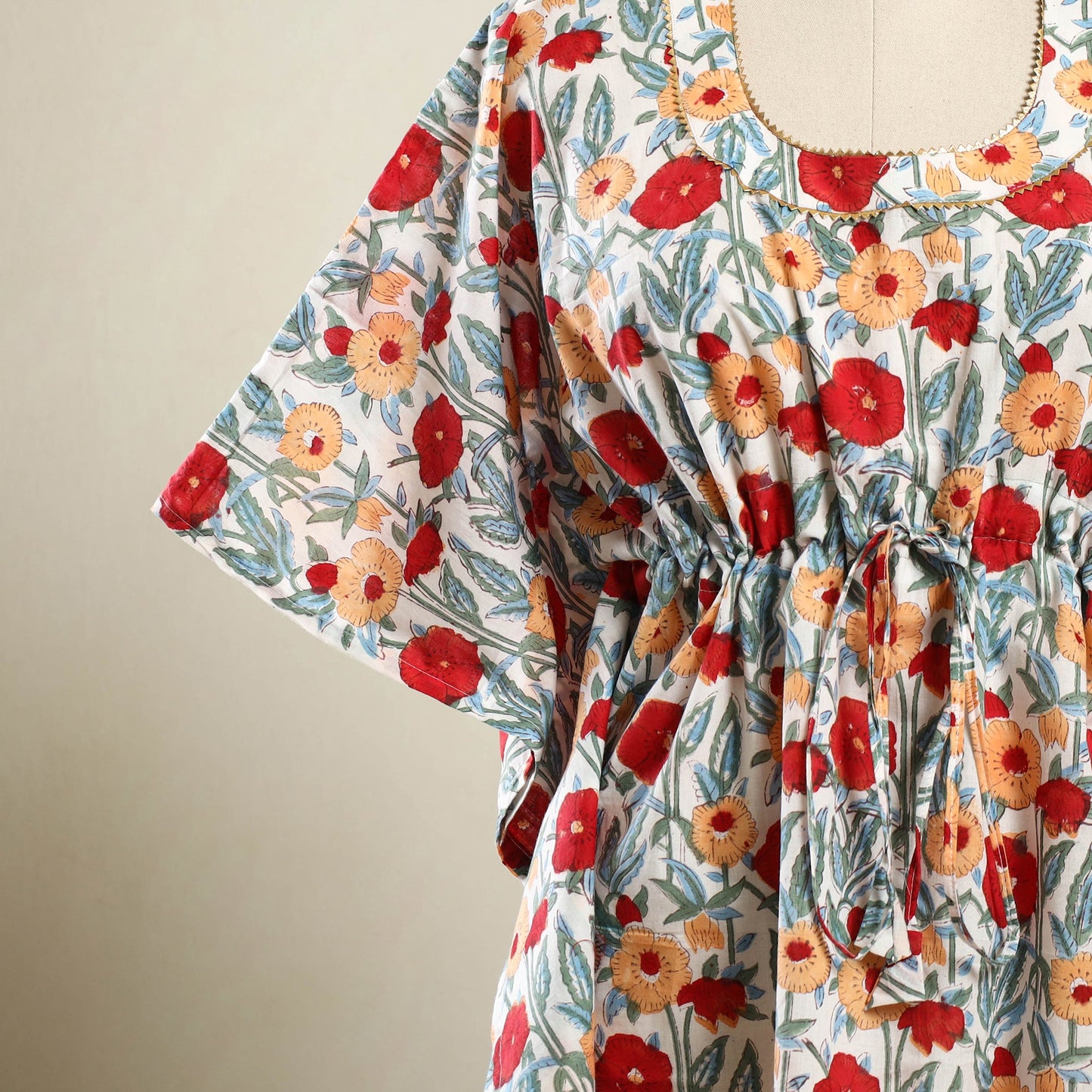 Buy Multicolor Sanganeri Block Print Cotton Kaftan