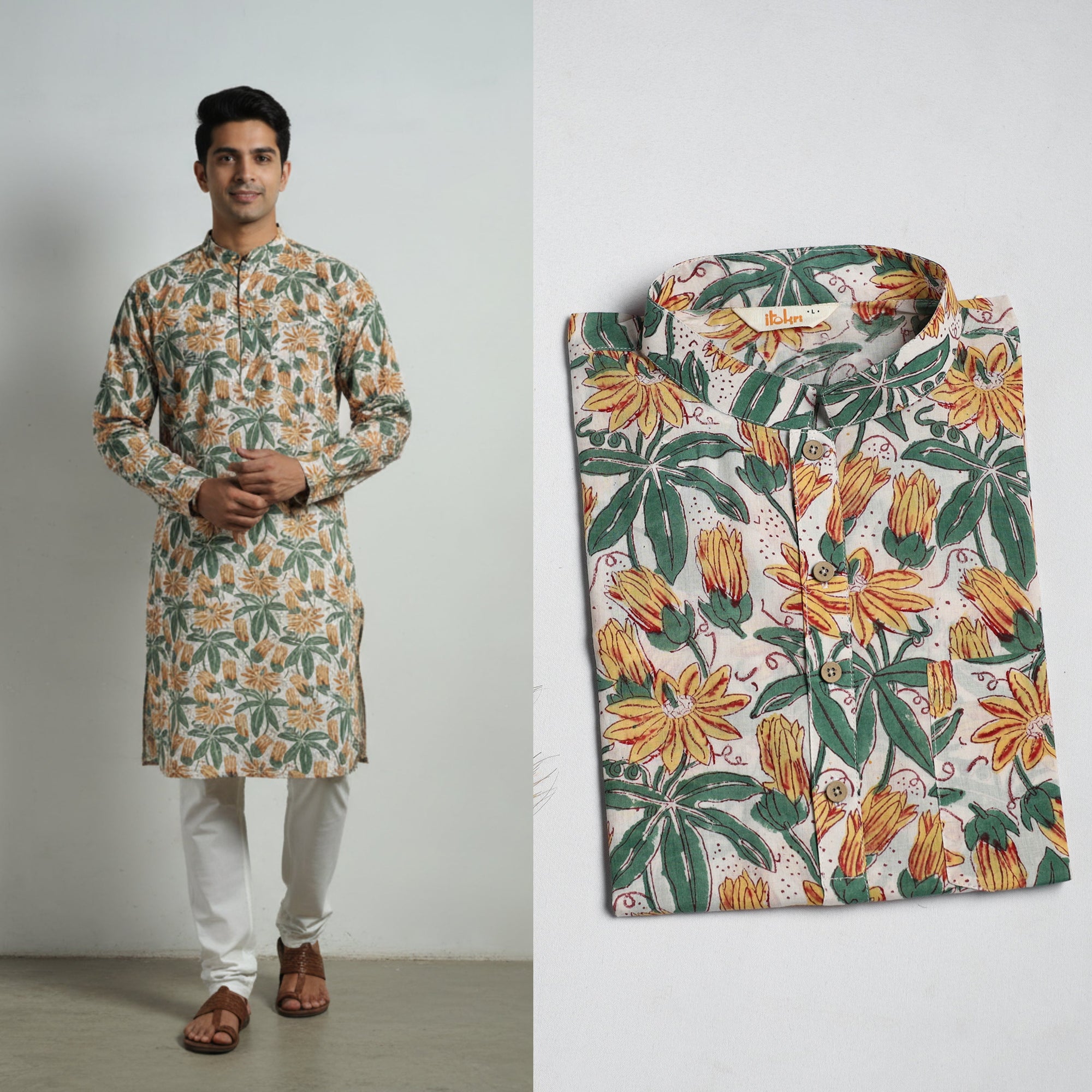 Sanganeri cotton short kurta for men 01 - handcrafted