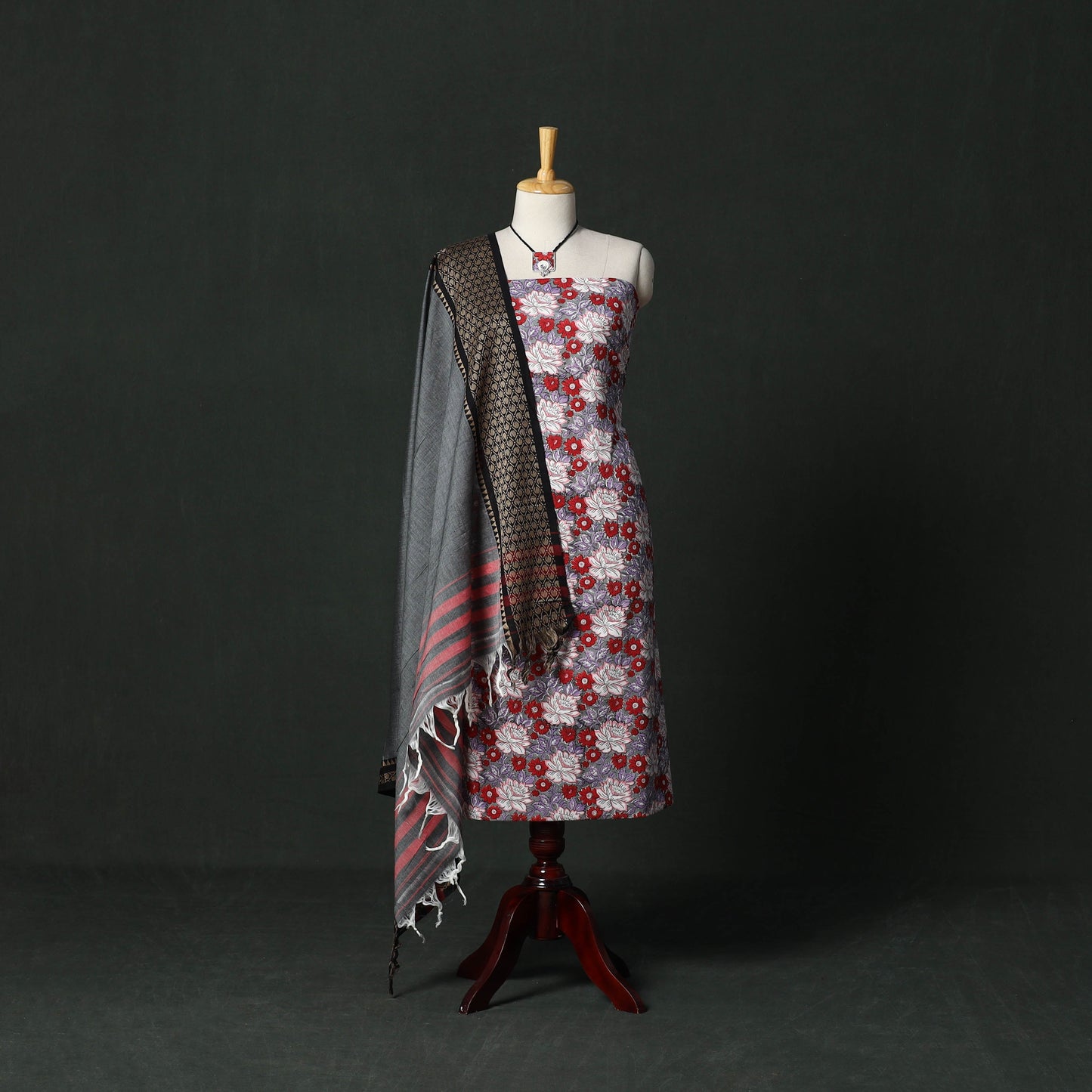 Sanganeri hand block print cotton 2pc unstitched dress