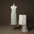 Sanganeri hand block print cotton 3pc unstitched dress