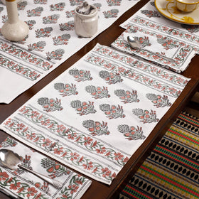 Multicolor Sanganeri Print Cotton Table Runner with Mats & Napkins