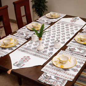 Multicolor Sanganeri Print Cotton Table Runner with Mats & Napkins