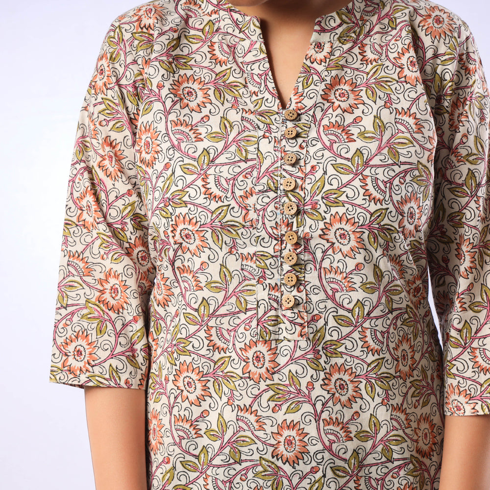  Sanganeri Hand Block Printed Cotton Long Kurta 