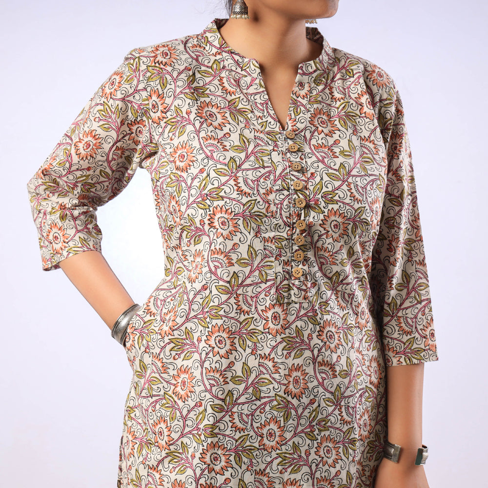  Sanganeri Hand Block Printed Cotton Long Kurta 