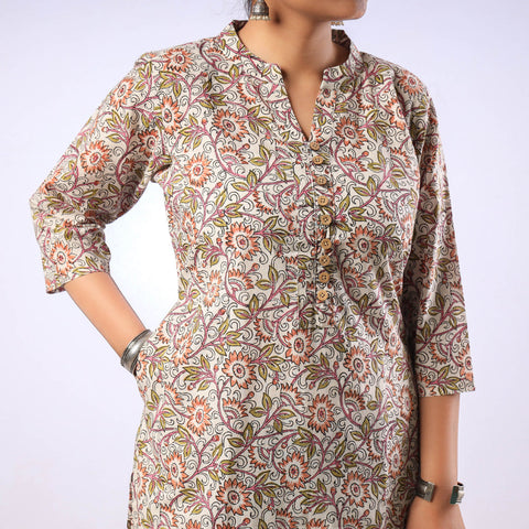  Sanganeri Hand Block Printed Cotton Long Kurta 