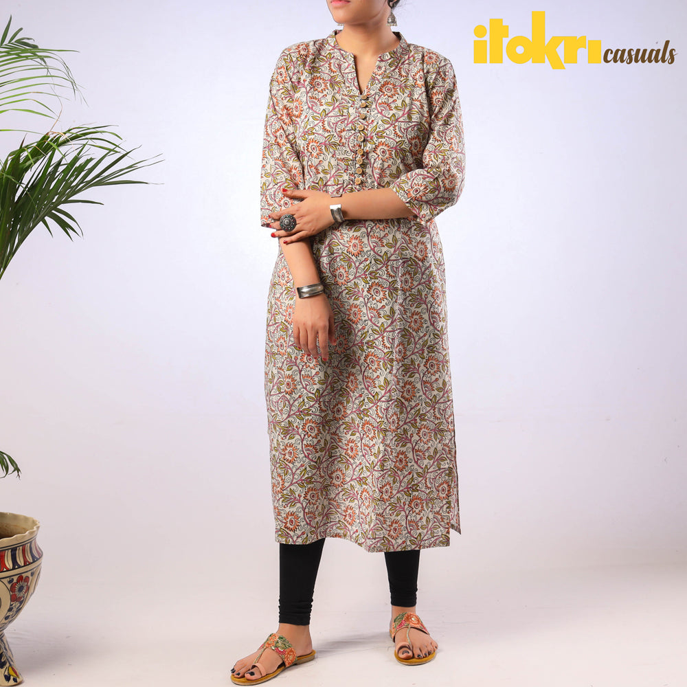  Sanganeri Hand Block Printed Cotton Long Kurta 