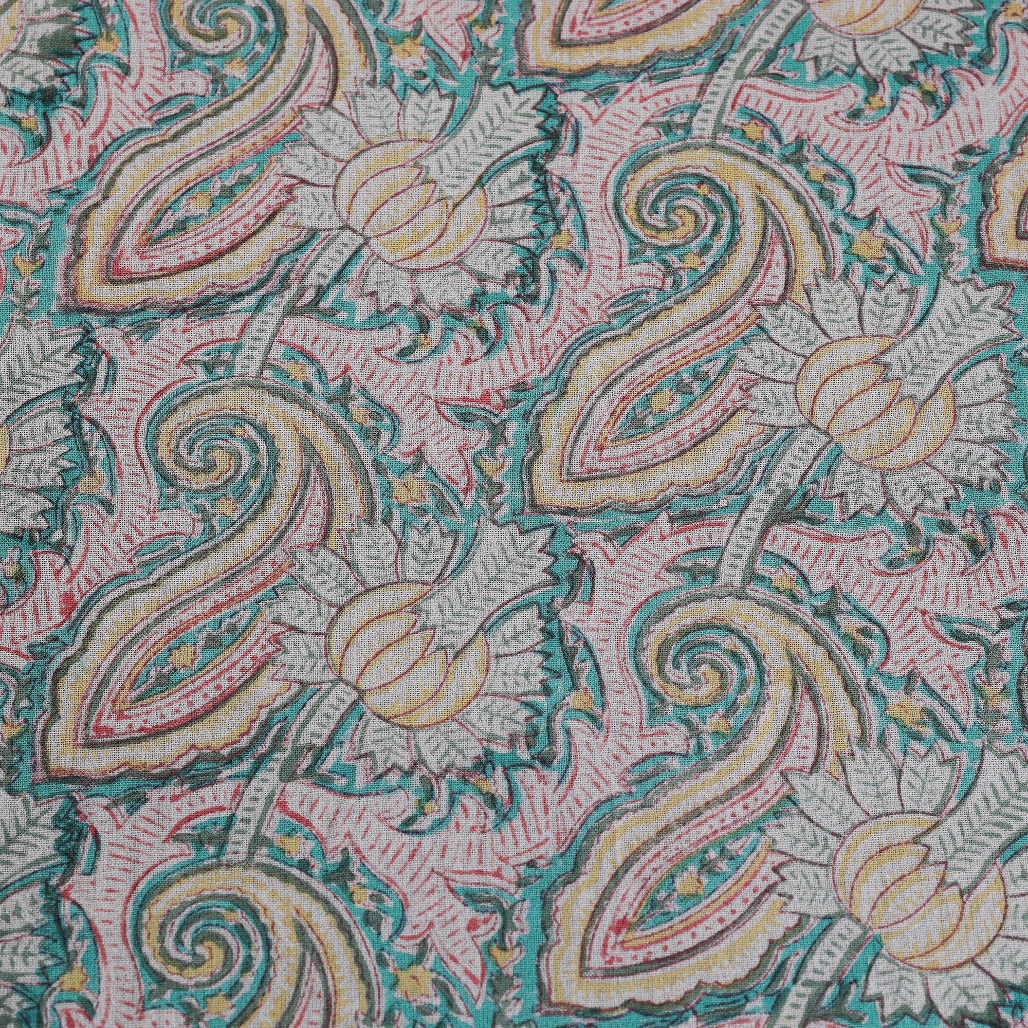 Multicolor Sanganeri Block Print Handloom Pure Wool Fabric 