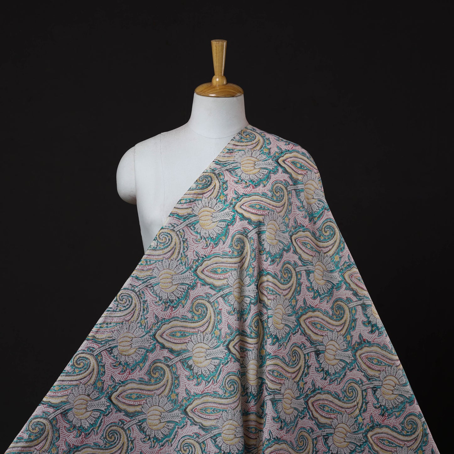 Multicolor Sanganeri Block Print Handloom Pure Wool Fabric 