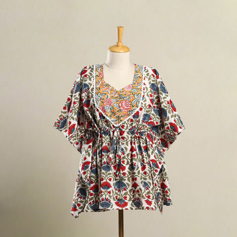 Multicolor - sanganeri mosaic fusion cotton kaftan (short)