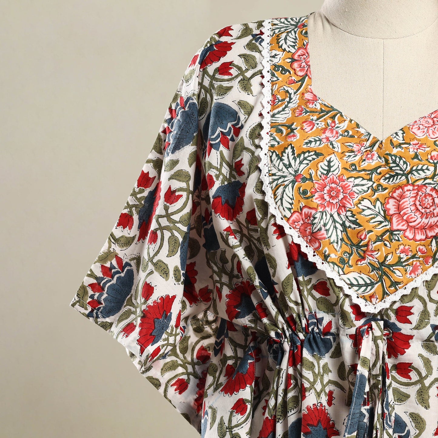 Multicolor - sanganeri mosaic fusion cotton kaftan (short)