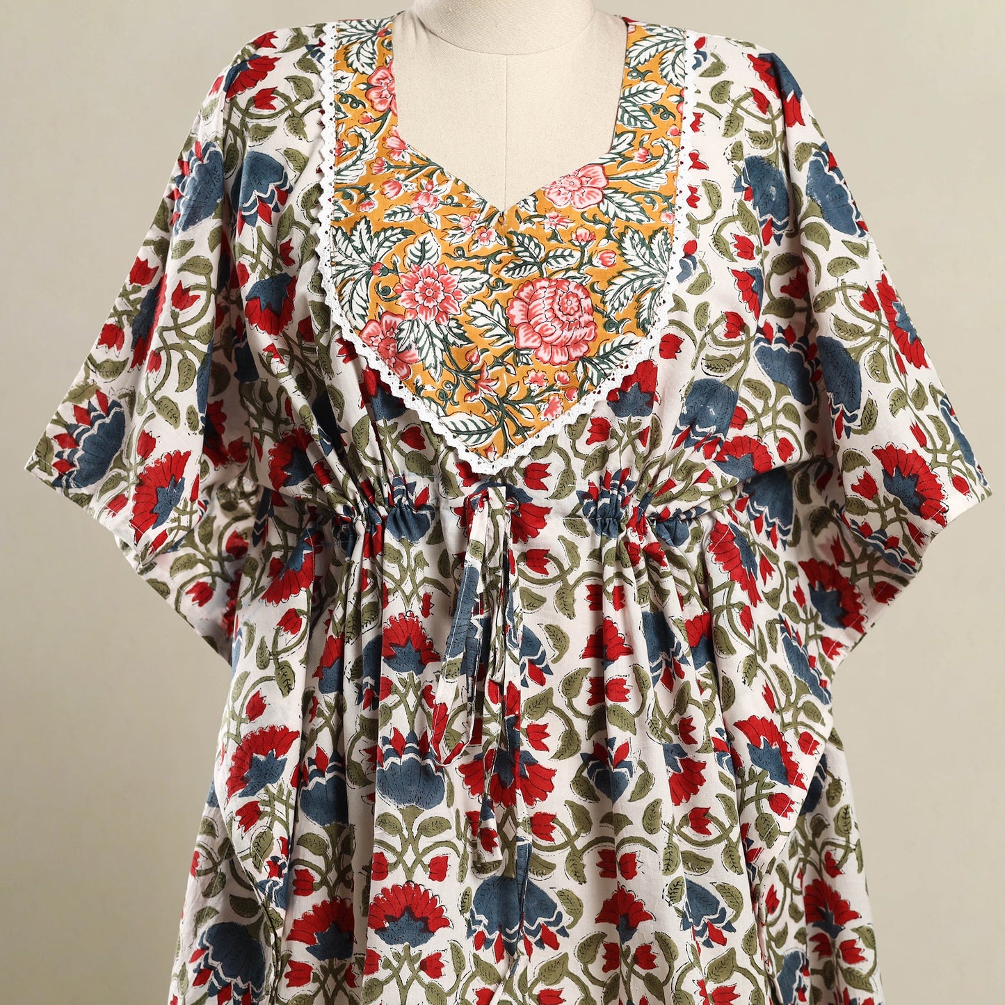 Multicolor - sanganeri mosaic fusion cotton kaftan (short)