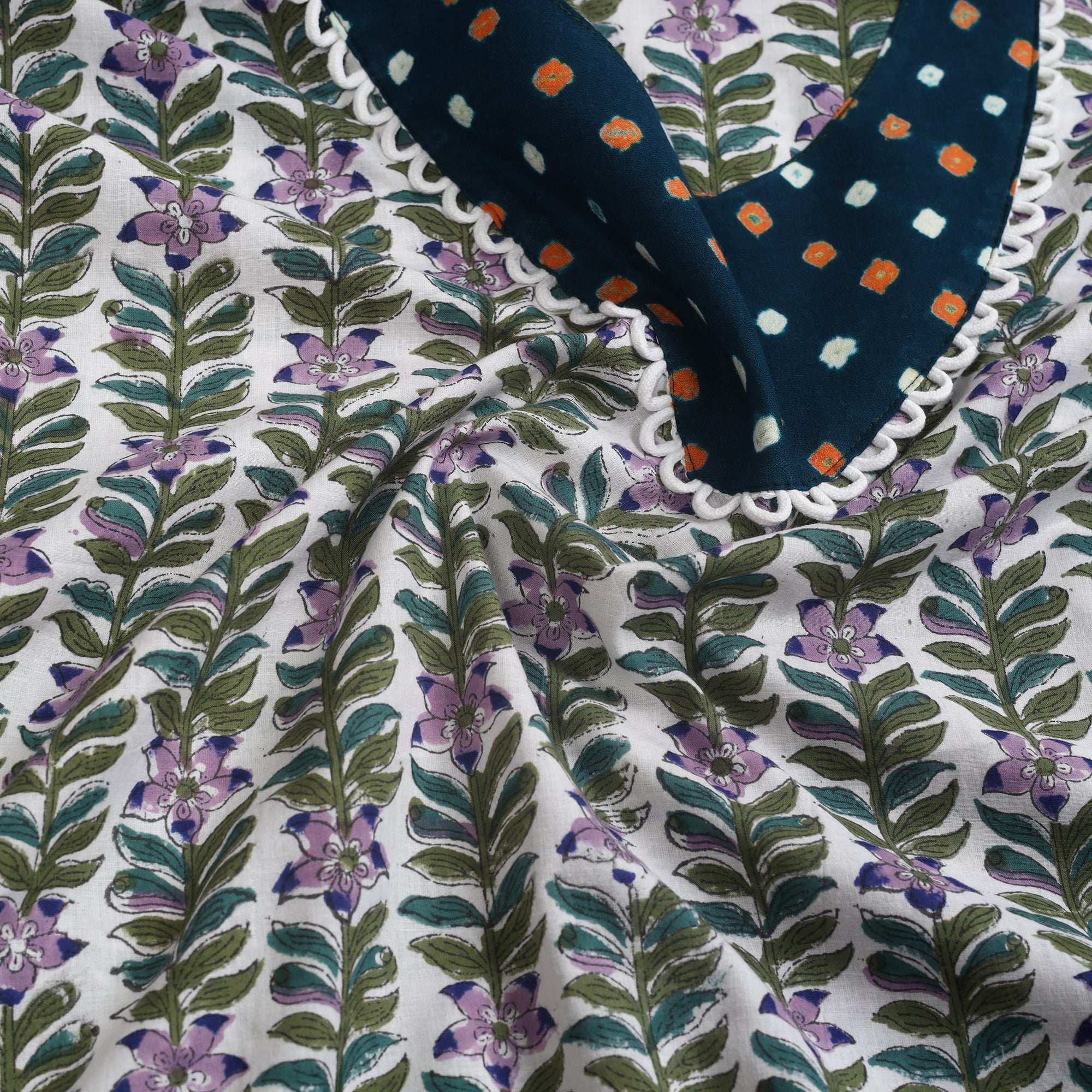 Buy Multicolor Sanganeri Print Patchwork Cotton Kurta Material
