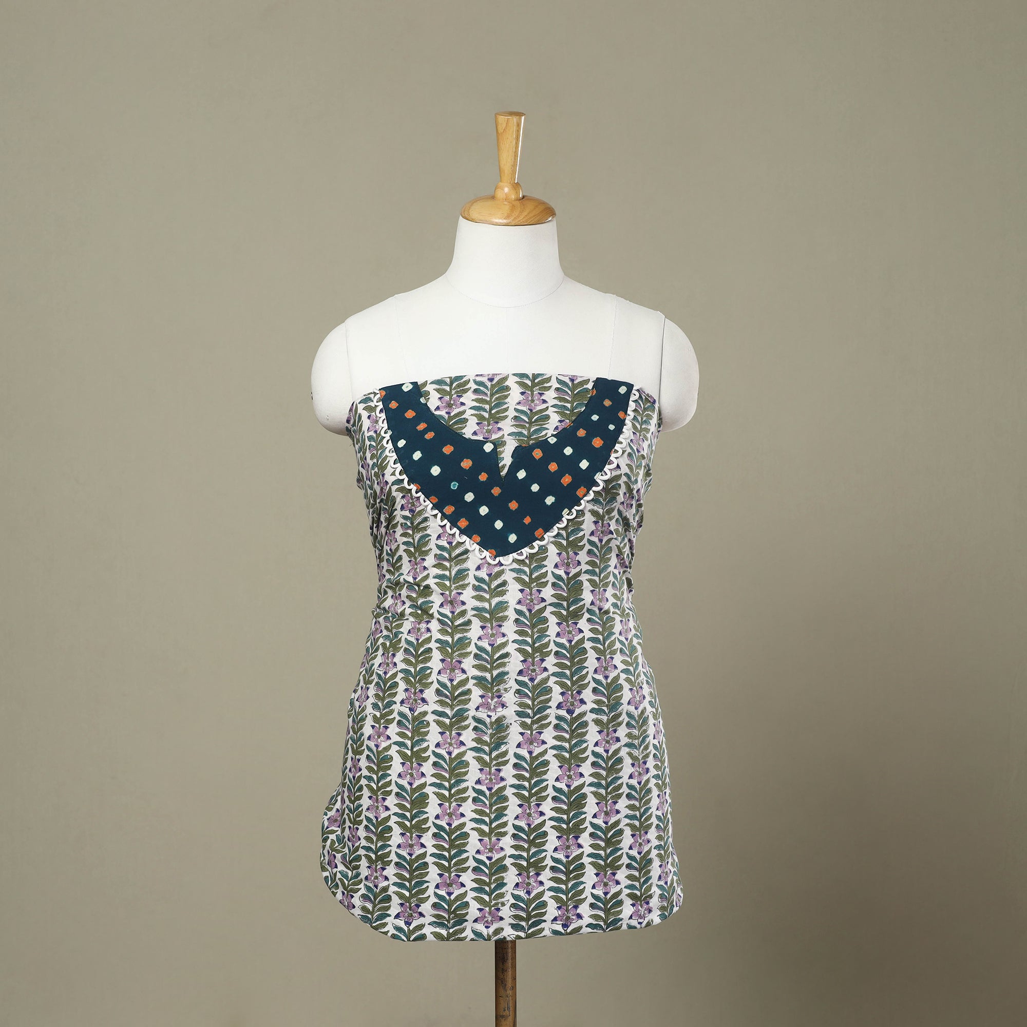 Buy Multicolor Sanganeri Print Patchwork Cotton Kurta Material