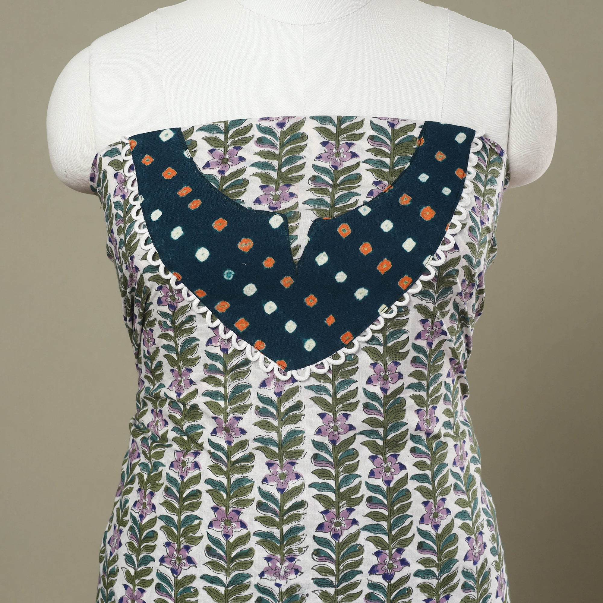 Buy Multicolor Sanganeri Print Patchwork Cotton Kurta Material