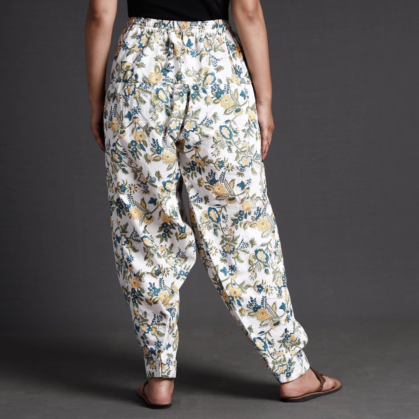 Multicolor - sanganeri printed cotton elasticated salwar