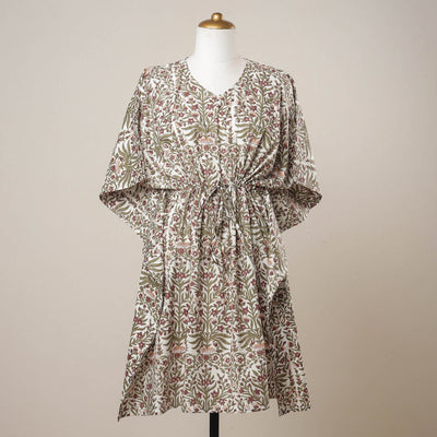  Sanganeri Printed Cotton Kaftan with Tie-Up Waist 