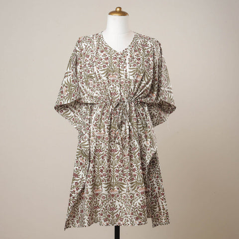  Sanganeri Printed Cotton Kaftan with Tie-Up Waist 