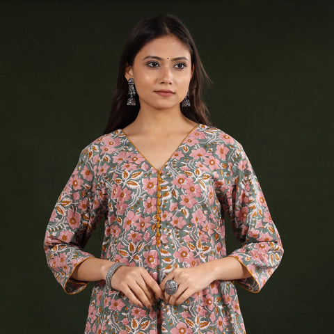 Buy Sanganeri Block Printed Cotton Long Kurta for Women