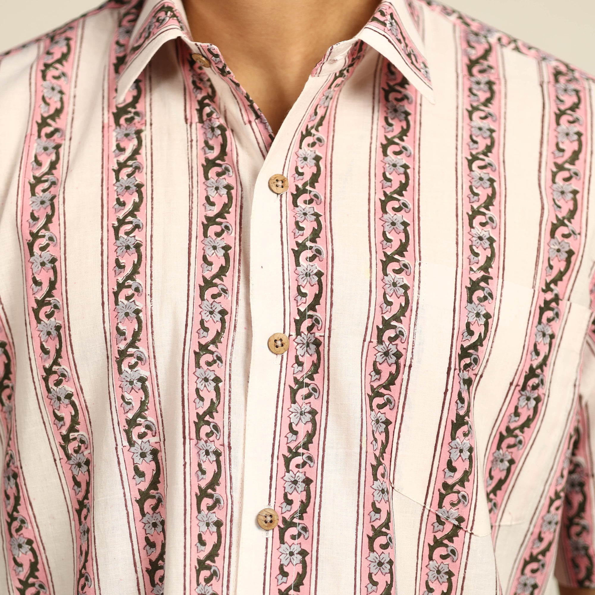  Sanganeri Block Printed Cotton Men Half Sleeve Shirt 14 