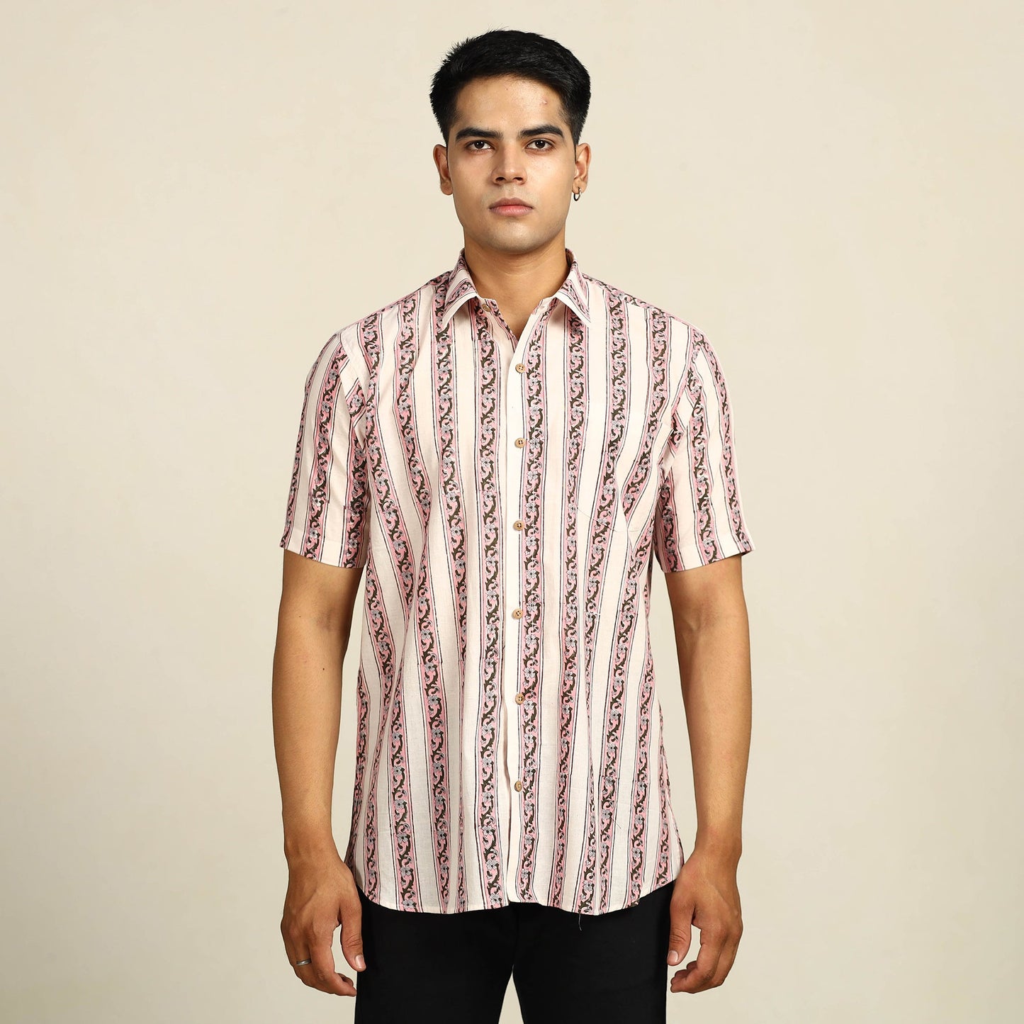  Sanganeri Block Printed Cotton Men Half Sleeve Shirt 14 
