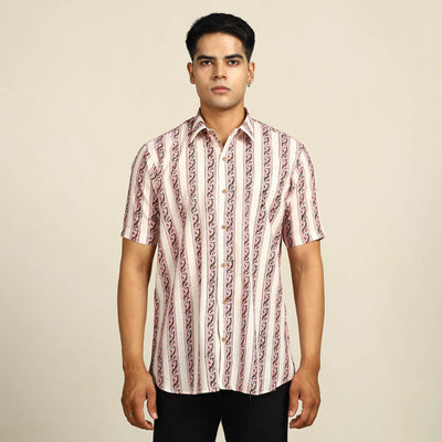  Sanganeri Block Printed Cotton Men Half Sleeve Shirt 14 