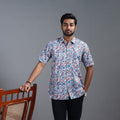 Multicolor Sanganeri Block Printed Cotton Men Half Sleeve Shirt