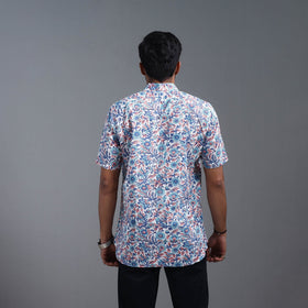 Multicolor Sanganeri Block Printed Cotton Men Half Sleeve Shirt