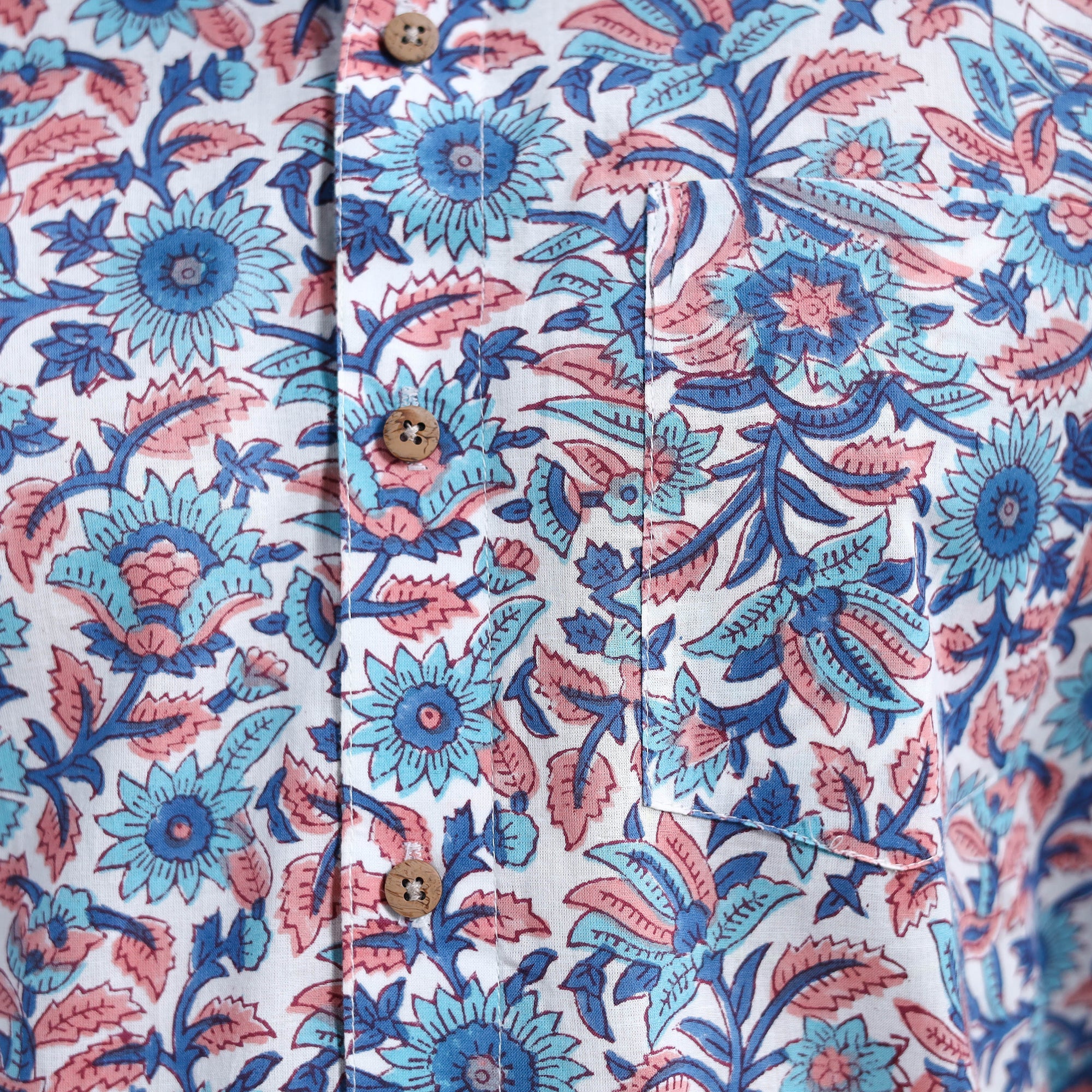 Multicolor Sanganeri Block Printed Cotton Men Half Sleeve Shirt