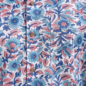 Multicolor Sanganeri Block Printed Cotton Men Half Sleeve Shirt