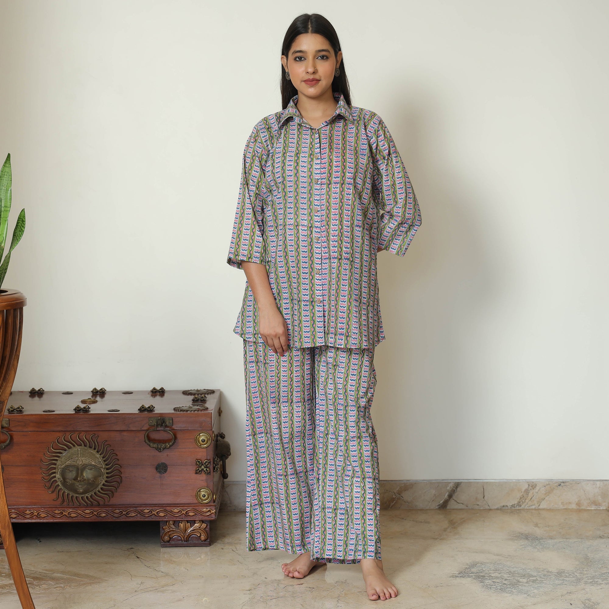 Buy Sanganeri Block Printed Cotton Night Suit Set 16 Online at iTokri.com