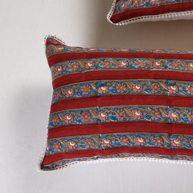 BuySanganeri Block Printed Cotton Pillow Cover With Lace (26 x 16 in) - Set of 2 