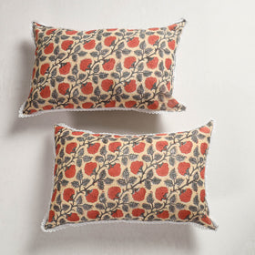  Sanganeri Block Printed Cotton Pillow Cover with Lace (28 x 18 in) - Set of 2 