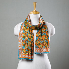 Buy Multicolour Sanganeri Block Printed Cotton Stole with Beaded Border Online at iTokri.com