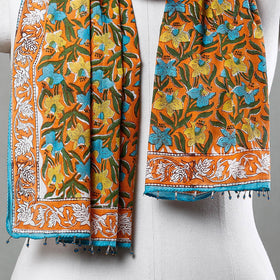 Buy Multicolour Sanganeri Block Printed Cotton Stole with Beaded Border Online at iTokri.com